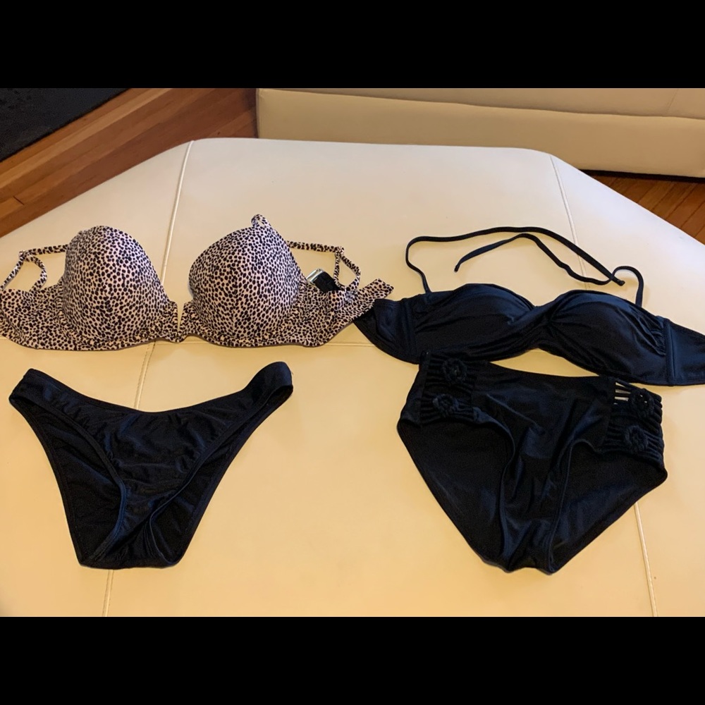 2 bikinis black leopard cross straps cute!